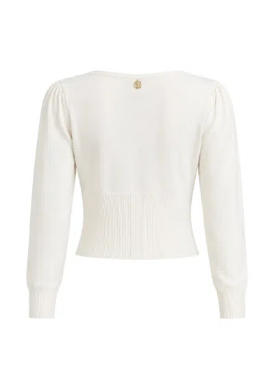 Fracomina 퍼프 소매 골지 헴 가디건 In White