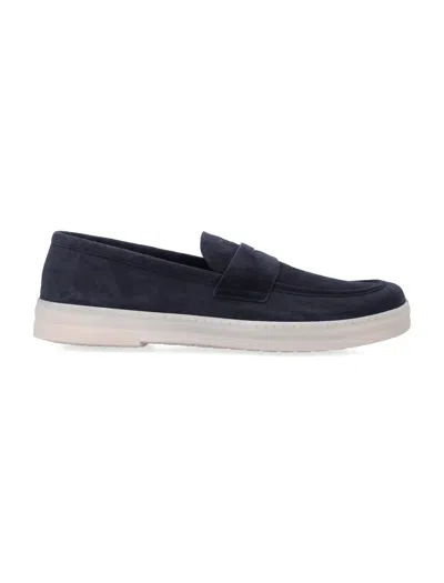 Prada Logo Strap Loafers In Blue