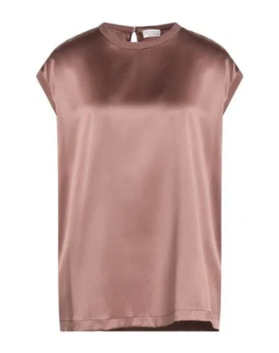 Brunello Cucinelli Solid Stretch Satin Top In Brown