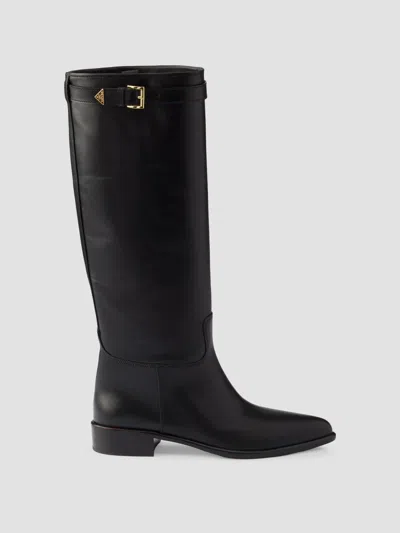 Prada Leather Knee-high Boots In Black