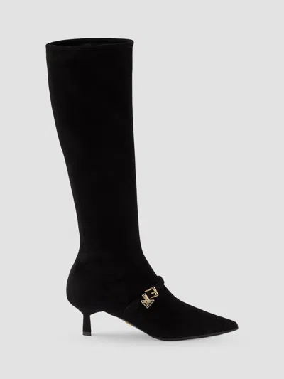 Prada Stretch Suede Boots In Black