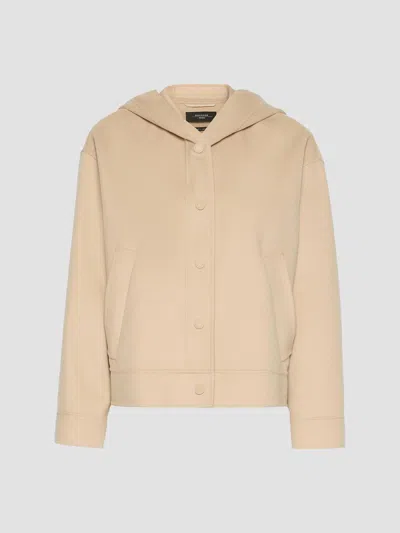 Weekend Max Mara Hooded Coat Long Sleeves Front Pockets In Brown