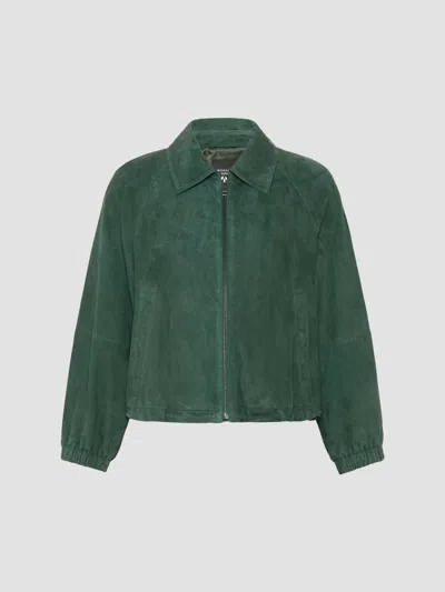 Weekend Max Mara Collared Coat Elastic Cuffs Side Pockets In Green