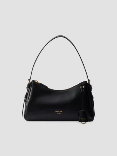 Prada Aimee Medium Leather Shoulder Bag In Black