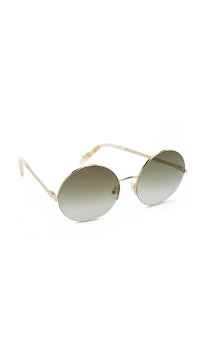 Victoria Beckham Supra Round Sunglasses In Gold/moss