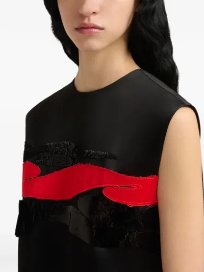Marni 크림슨 플로우 패치 블랙 새틴 드레스 In Black