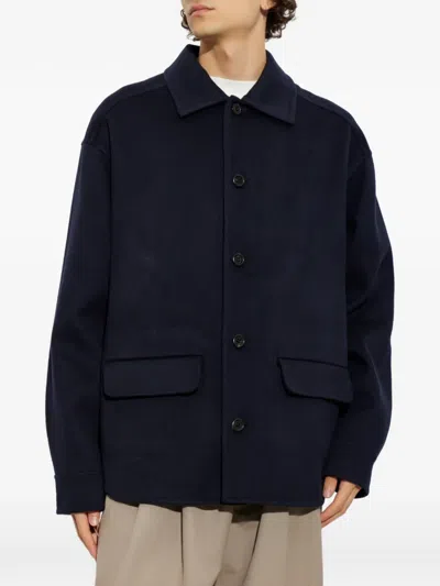 Marni Button-up Flap-pocket Coat In Blue