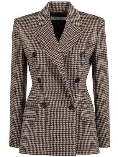 Max Mara Houndstooth T-shirt Jacket Double-breasted Lined Wool-blend In Multi