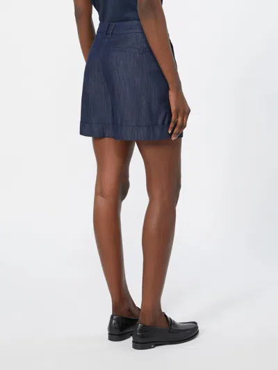 Max Mara Washed Pure Cotton Denim Shorts High-waist Pleated Back With Removable Jewel In Blue