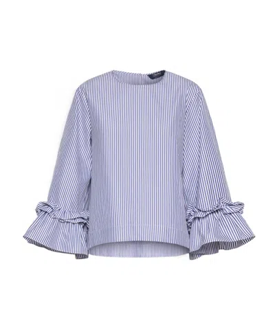 Max Mara Chemisier En Popeline Avec Ruches Et Volants In Blue