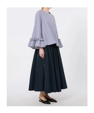 Max Mara Chemisier En Popeline Avec Ruches Et Volants In Blue