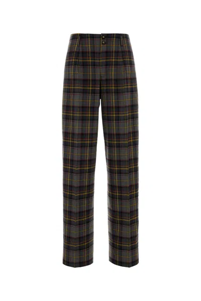 Etro Grey Check-pattern Stretch Wool Trousers In Multi