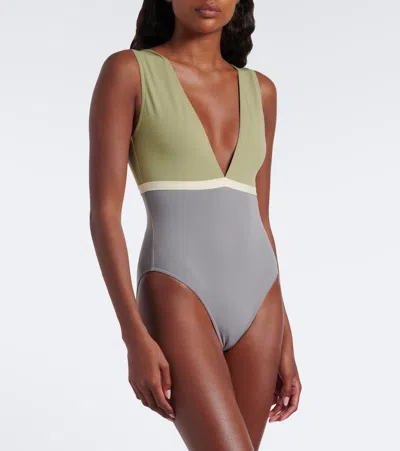 Eres Macadamia V-neck Panelled Swimsuit In Multi