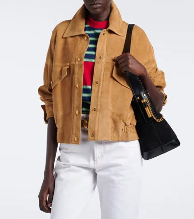 Versace Beige Suede Pointed Collar Elasticated Hem Jacket In Beige