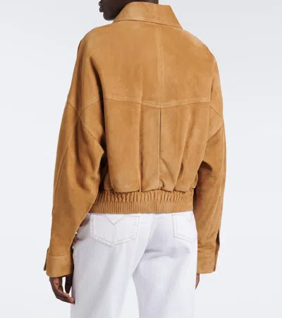 Versace Beige Suede Pointed Collar Elasticated Hem Jacket In Beige