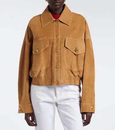 Versace Beige Suede Pointed Collar Elasticated Hem Jacket In Beige