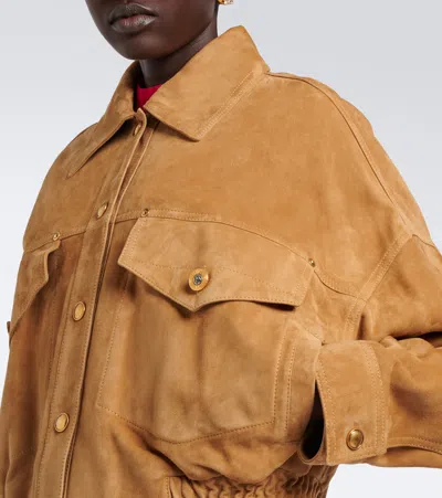 Versace Beige Suede Pointed Collar Elasticated Hem Jacket In Beige