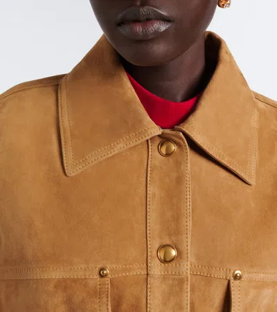 Versace Beige Suede Pointed Collar Elasticated Hem Jacket In Beige
