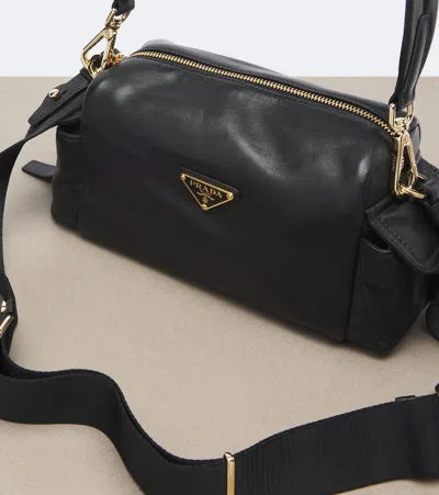 Prada Explore Small Leather Shoulder Bag In Black
