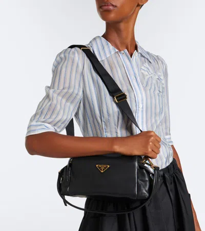 Prada Explore Small Leather Shoulder Bag In Black