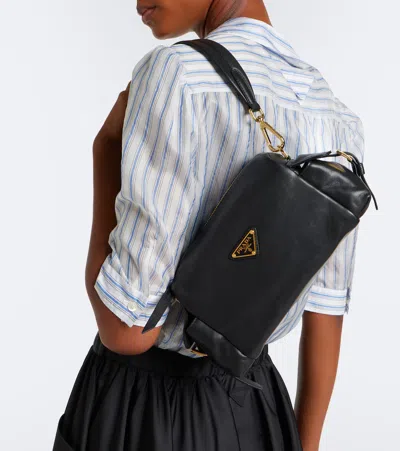 Prada Explore Small Leather Shoulder Bag In Black