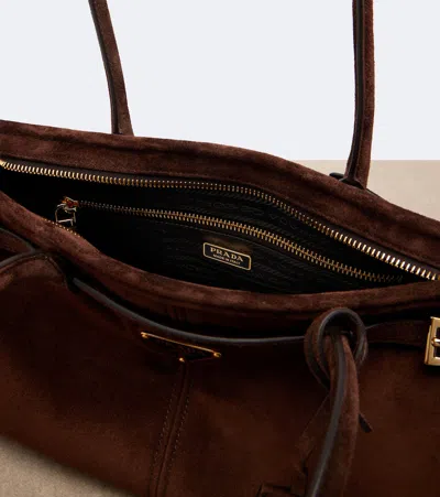 Prada Suede Shoulder Handbag With Adjustable Strap In Brown