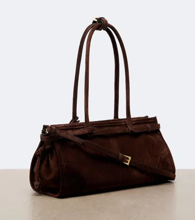 Prada Suede Shoulder Handbag With Adjustable Strap In Brown