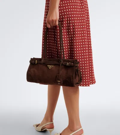 Prada Suede Shoulder Handbag With Adjustable Strap In Brown