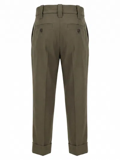 Brunello Cucinelli Pleated-detail Turn-up Trousers In Verde Oscuro
