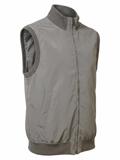 Brunello Cucinelli Beige Solid Mock Collar Jacket In Gray