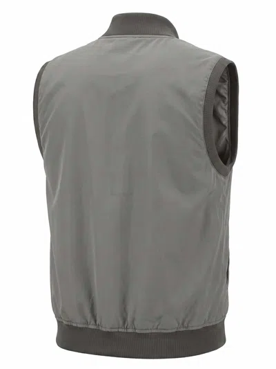 Brunello Cucinelli Beige Solid Mock Collar Jacket In Gray