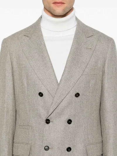 Brunello Cucinelli Double-breasted Wool Suit In Marrón