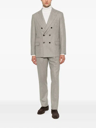Brunello Cucinelli Double-breasted Wool Suit In Marrón
