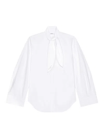Givenchy Bow Neck Cotton-poplin Button-down Shirt In Blanco