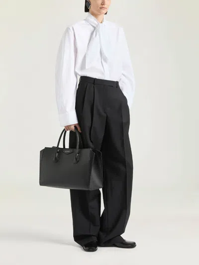 Givenchy Bow Neck Cotton-poplin Button-down Shirt In Blanco