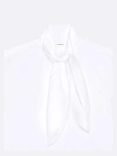 Givenchy Bow Neck Cotton-poplin Button-down Shirt In Blanco