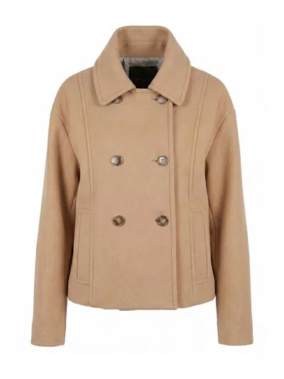 Pinko Double-breasted Cropped Coat In Neutral