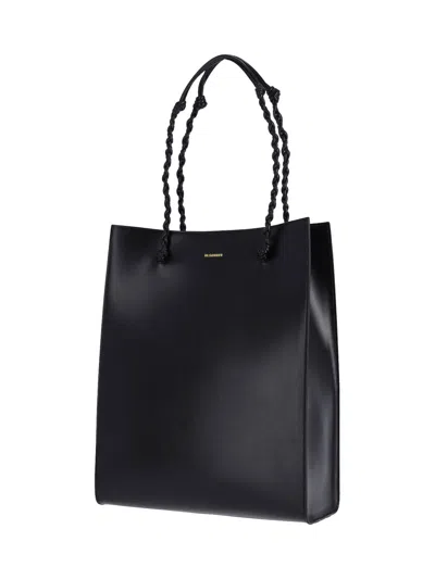 Jil Sander Rectangular Shoulder Bag Smooth Finish Braided Handles In Negro