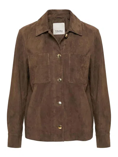 Max Mara Suede Patch-pocket Jacket In Brown