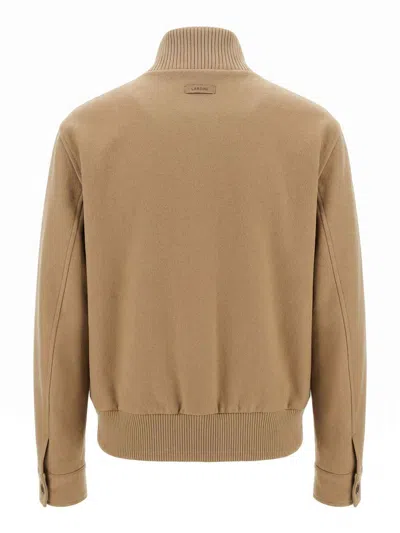 Lardini Beige Wool Oves Aries Full-length Jacket In Animal Print