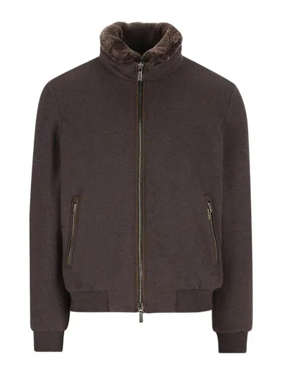 Moorer Pocket Zip-up Jacket In Marrón