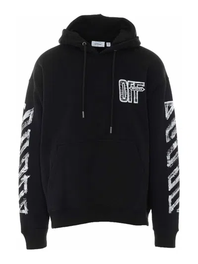 Off-white Motion Arrow Skate Black Cotton Hoodie With Distinctive Graphic Prints In Negro