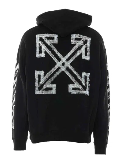 Off-white Motion Arrow Skate Black Cotton Hoodie With Distinctive Graphic Prints In Negro