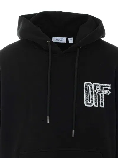 Off-white Motion Arrow Skate Black Cotton Hoodie With Distinctive Graphic Prints In Negro