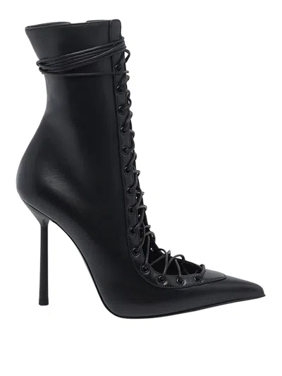 Le Silla Colette Lace-up Leather Ankle Boot In Black