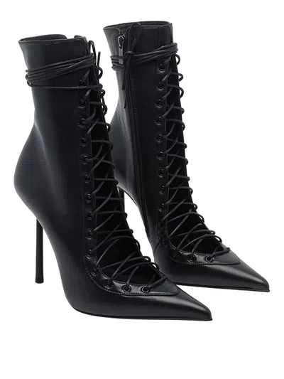 Le Silla Colette Lace-up Leather Ankle Boot In Black