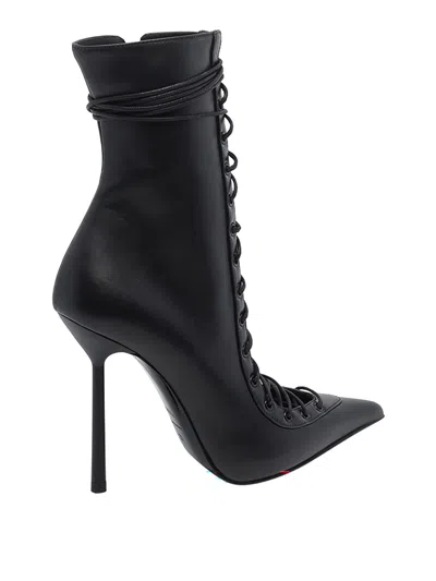 Le Silla Colette Lace-up Leather Ankle Boot In Black