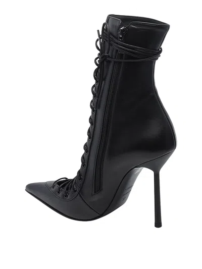 Le Silla Colette Lace-up Leather Ankle Boot In Black