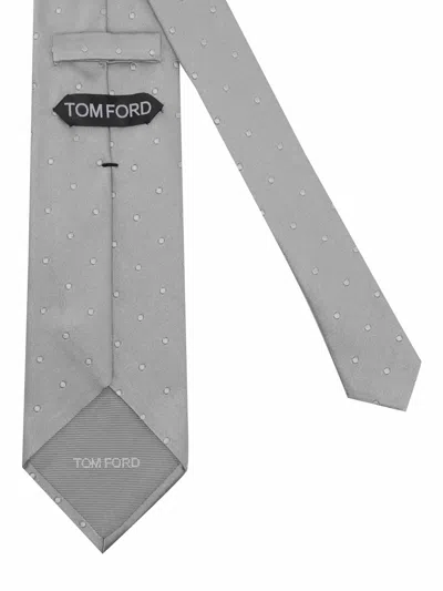 Tom Ford Polka Dot Silk Tie With A 7.5 Cm Width In Plata