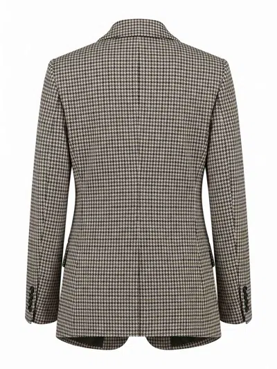 Max Mara Houndstooth T-shirt Jacket Double-breasted Lined Wool-blend In Brown